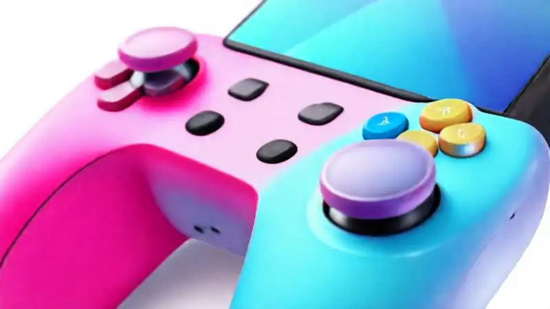 Gamepad colorido con funda protectora ilustrada