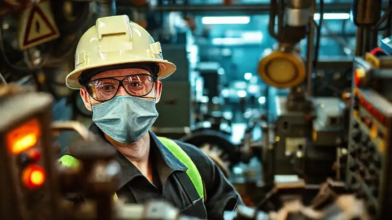 Técnico trabaja en un taller peligroso