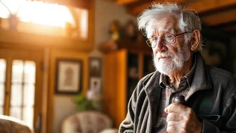 Un anciano tranquilo en su hogar