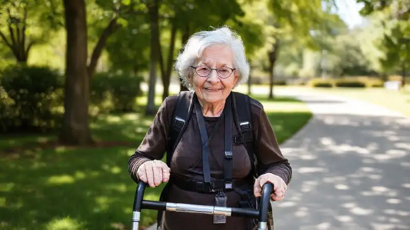Una anciana segura disfruta del parque