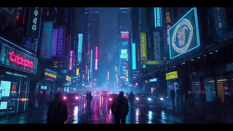 Ciudad cyberpunk futurista y oscura