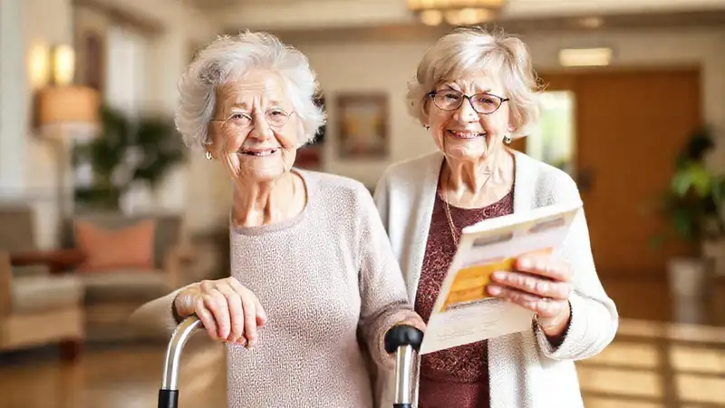 Una anciana sonríe con ayuda y claridad