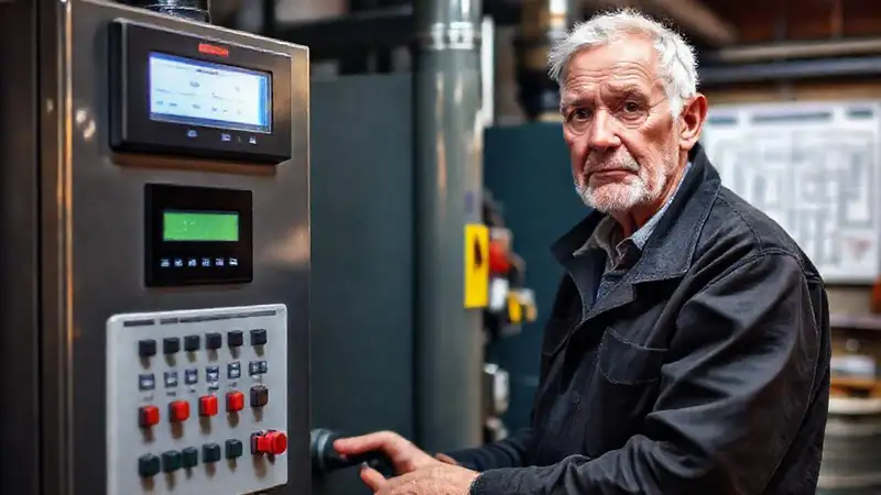Un técnico complejo revisa el calentador digital