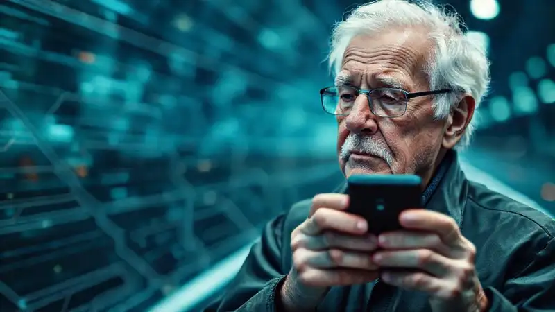 Un anciano usa un GPS futurista