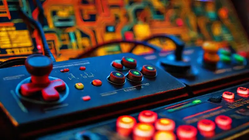 Controles retro vibrantes en estudio