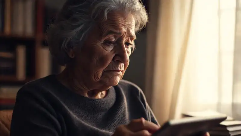 Mujer anciana confundida con tablet