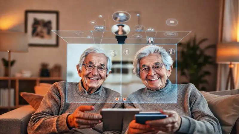 Una pareja mayor se conecta digitalmente