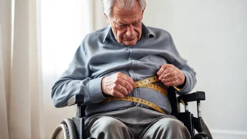 Un anciano mide su cuerpo pacíficamente