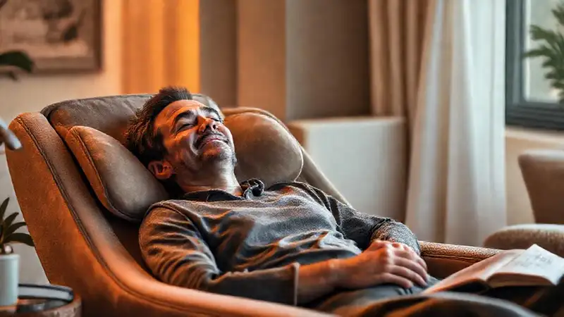 Un hombre se relaja en un sillón cálido