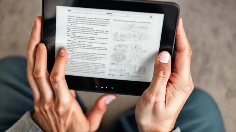 Manos leen PDF con dificultad digital
