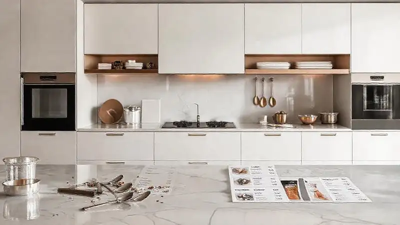 Cocina elegante con información visual