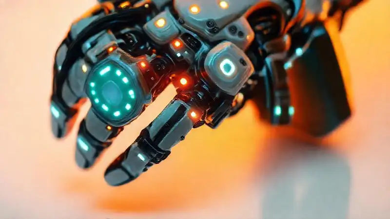 Mano protésica futurista, alta tecnología brillante