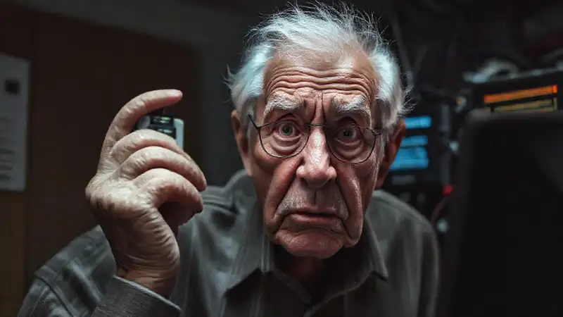 Un anciano experimenta confusión tecnológica frustrante