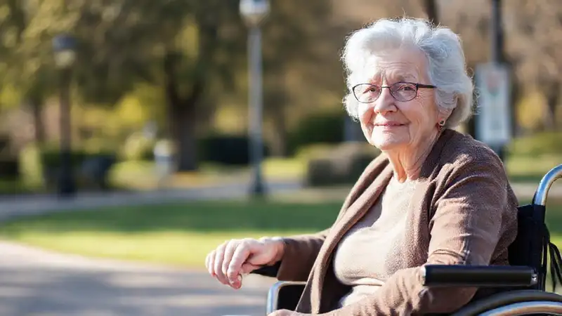 Una anciana feliz en el parque