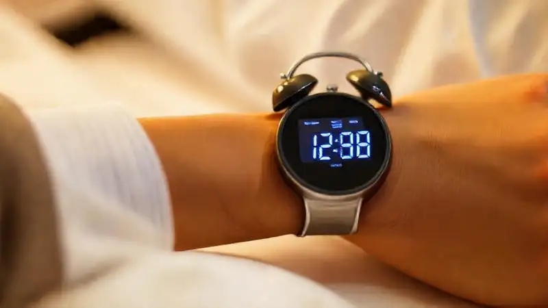 Reloj despertador vibrante ilumina la mañana