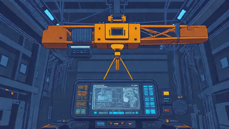 Grúa industrial con interfaz futurista segura