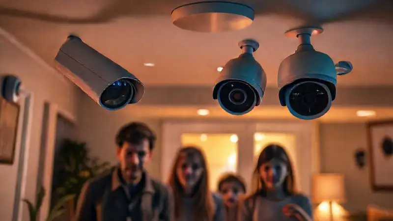 Sistema de seguridad: familia preocupada, vigilancia interior