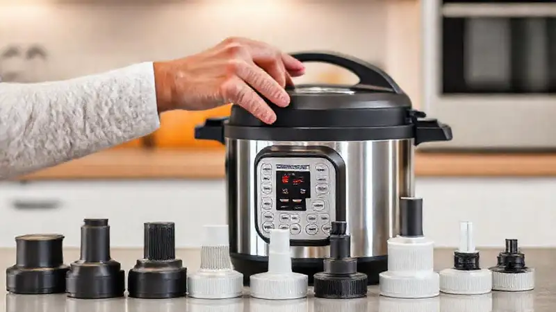 Cocina moderna con presión y manos