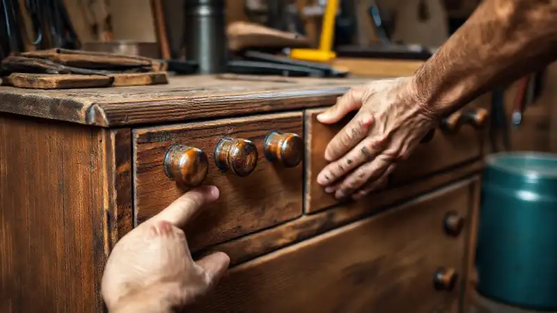Trabajadores ensamblan muebles de madera con cuidado