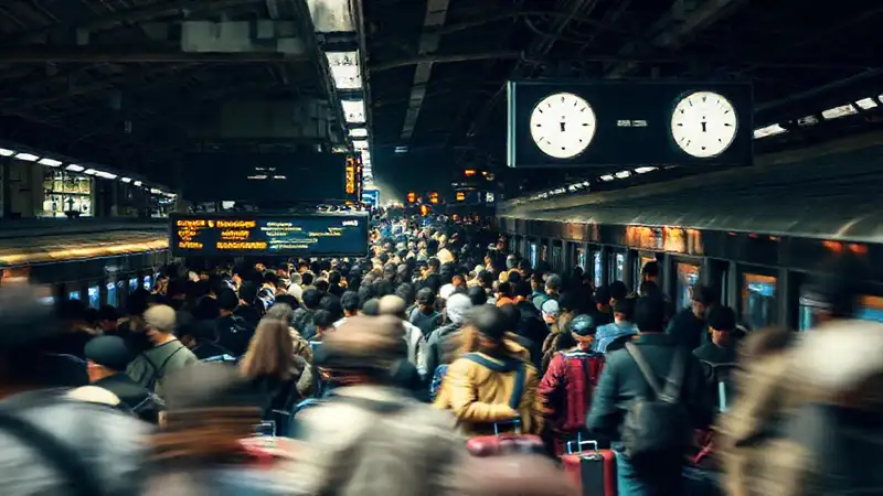 Estación bulliciosa y llena de viajeros