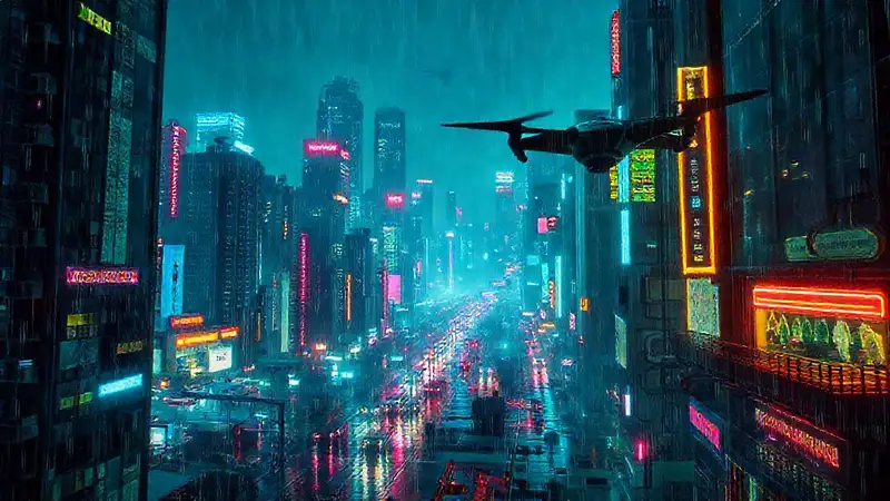 La ciudad cyberpunk es digitalmente brillante y oscura