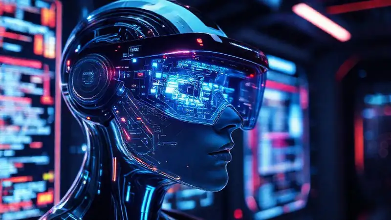 Es un visor digital futurista y tecnológico