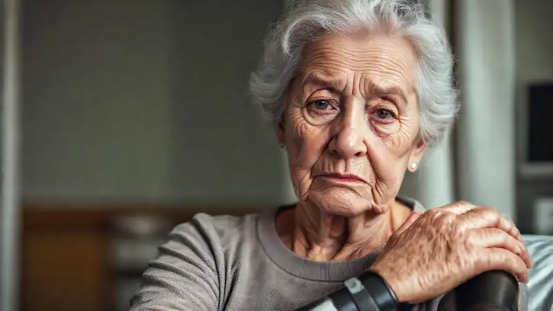 Una anciana reflexiva busca cuidado compasivo