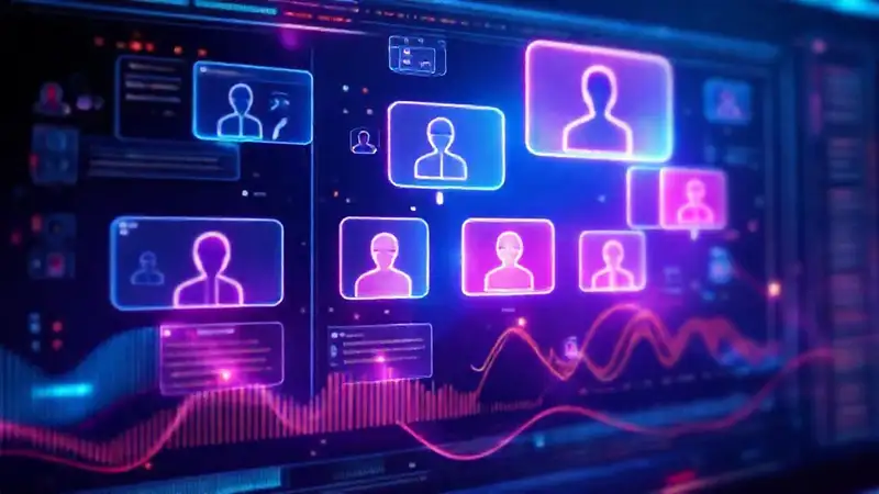 Interfaz futurista y vibrante interactúa digitalmente