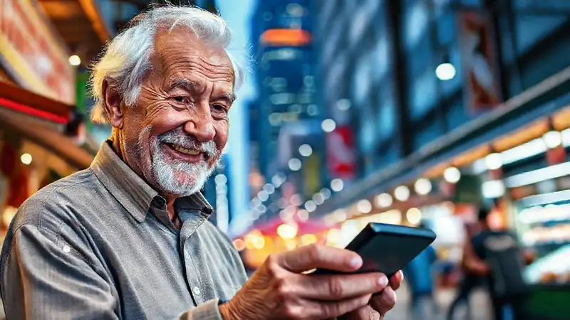 Un anciano usa tecnología accesible con esperanza