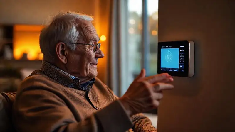 Un anciano disfruta de un hogar moderno