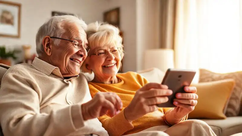 Tecnología une a una pareja feliz