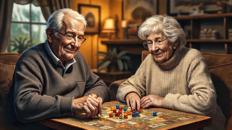 Una pareja anciana disfruta un juego cálido