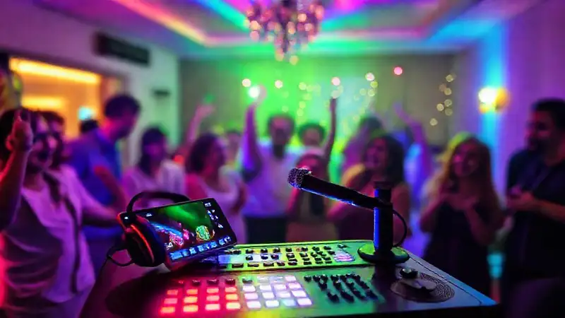Una fiesta vibrante con karaoke moderno