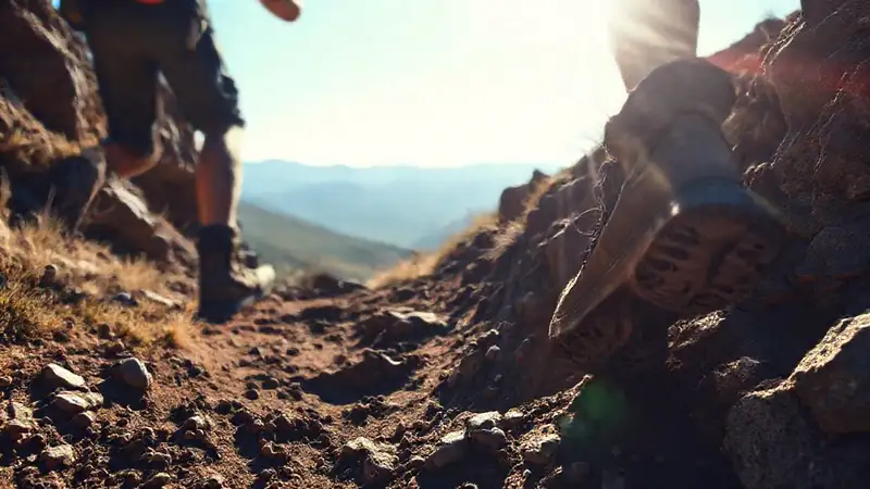 Hiker desafiado supera sendero y barro