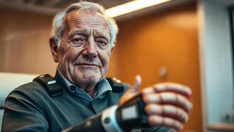 Un anciano usa prótesis futurista con esperanza