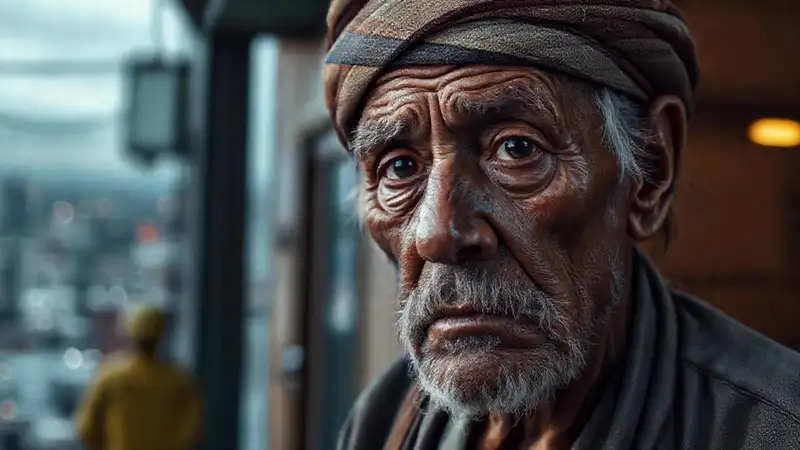 Un anciano preocupado busca atención médica