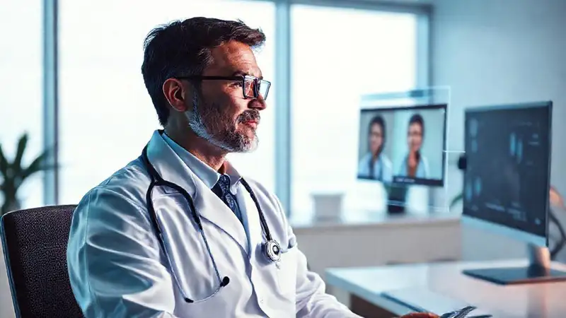 El doctor consulta virtualmente con calma
