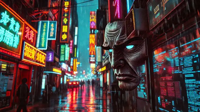Ciudad cyberpunk: neón, frustración y lluvia