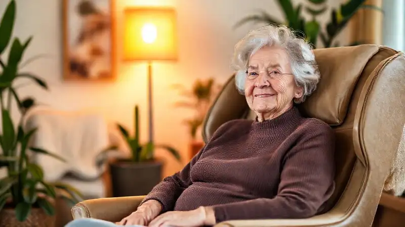 Una anciana disfruta de la relajación hogareña