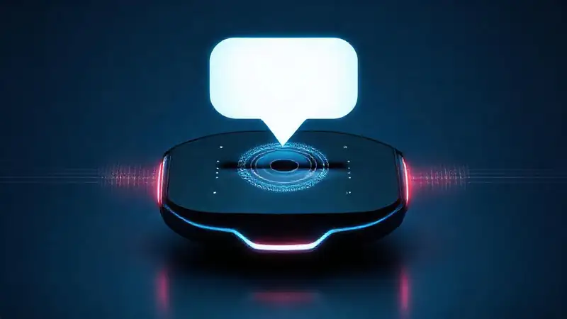 Un dispositivo futurista azul brillante y minimalista