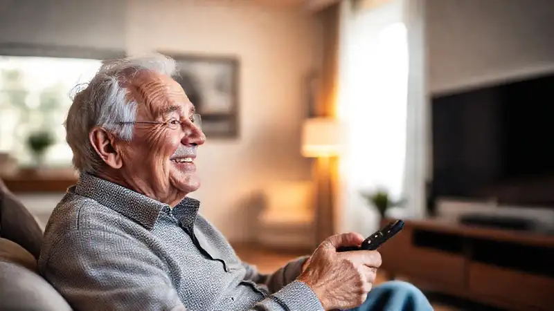 Un anciano disfruta de un hogar moderno