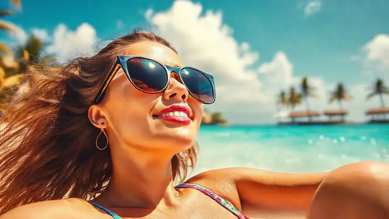 Mujer relajada en playa soleada