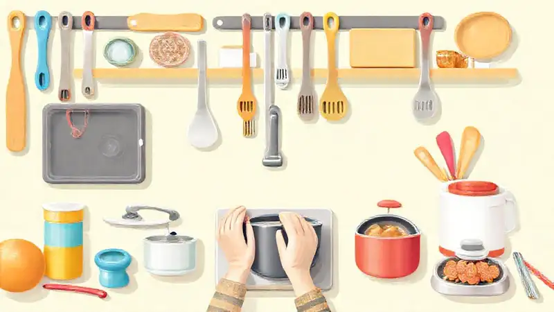 Herramientas de cocina, manos y vida