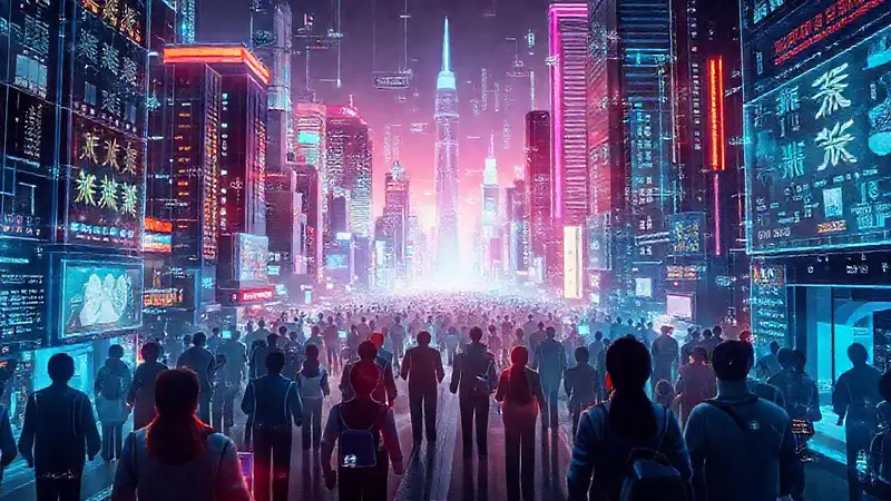 Ciudad futurista holográfica y diversa