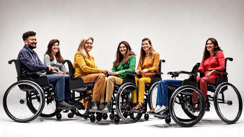 Silla de ruedas moderna, diseño ergonómico, colorida
