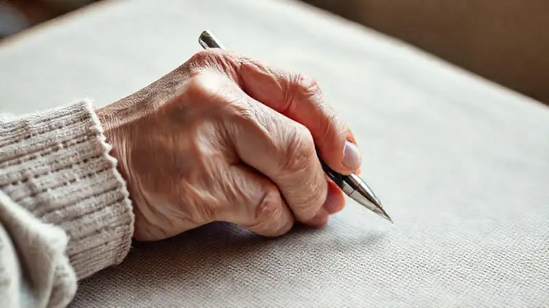 Una mano anciana escribe con calma