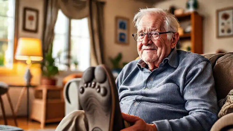 Un anciano cómodo encuentra calma y apoyo