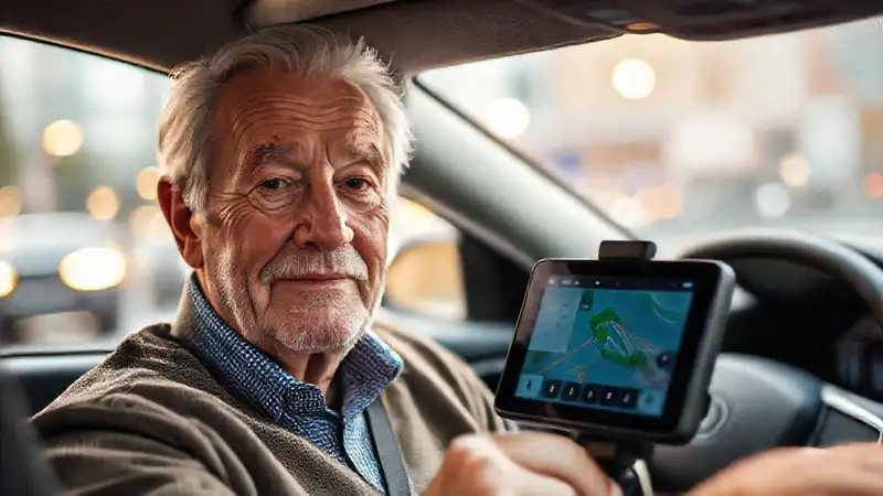 Un anciano usa el GPS con calma