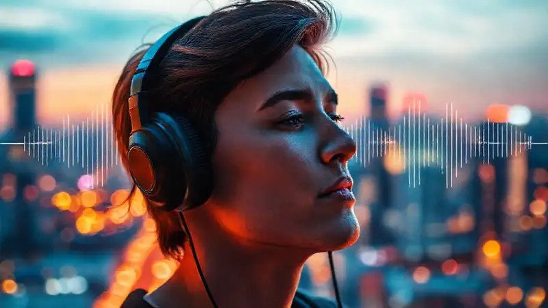 Escucha moderna con vibrante luz cálida