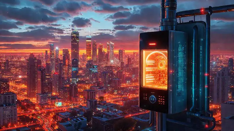 Calefacción inteligente en ciudad futurista